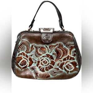 NWT Patricia Nash Gracchi‎ Leather
Frame Satchel Tooled Turquoise